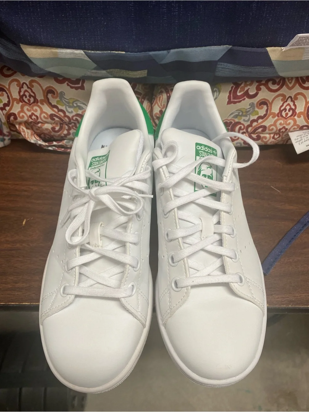 adidas Kids White Sneakers with Green Heel Tab 5Y or 7 women’s